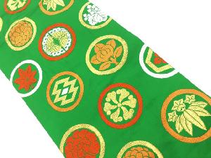 リサイクル　丸に向かい蝶・四季草花模様織出し名古屋帯